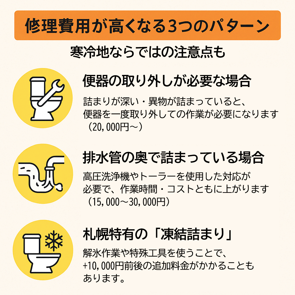 トイレ修理費用が高くなる3つのパターン