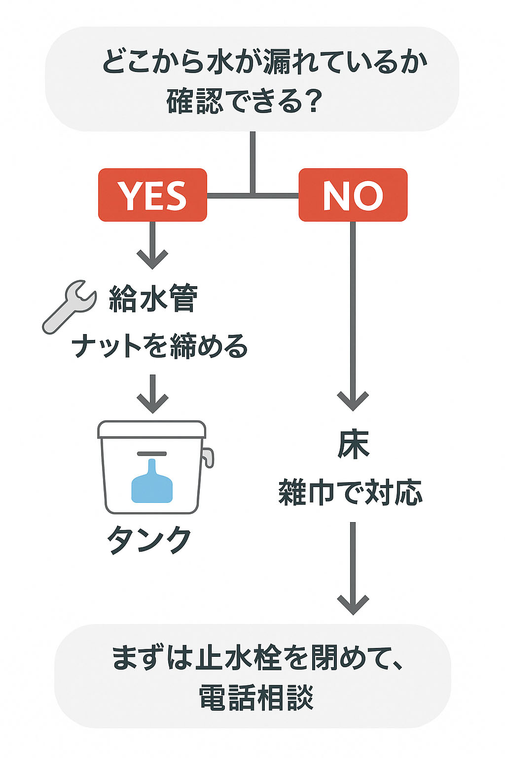 水漏れ応急処置フローチャート